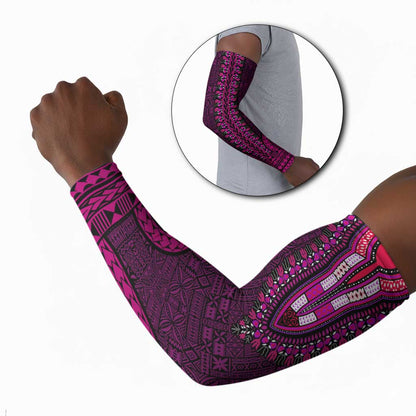 Pink Dashiki and Tapa Pattern Arm Sleeves Africa-Polynesia Together Culture