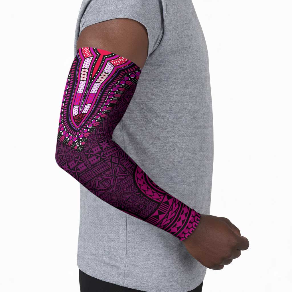 Pink Dashiki and Tapa Pattern Arm Sleeves Africa-Polynesia Together Culture