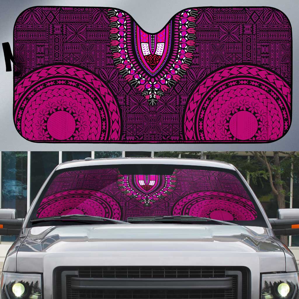 Pink Dashiki and Tapa Pattern Auto Sun Shade Africa-Polynesia Together Culture