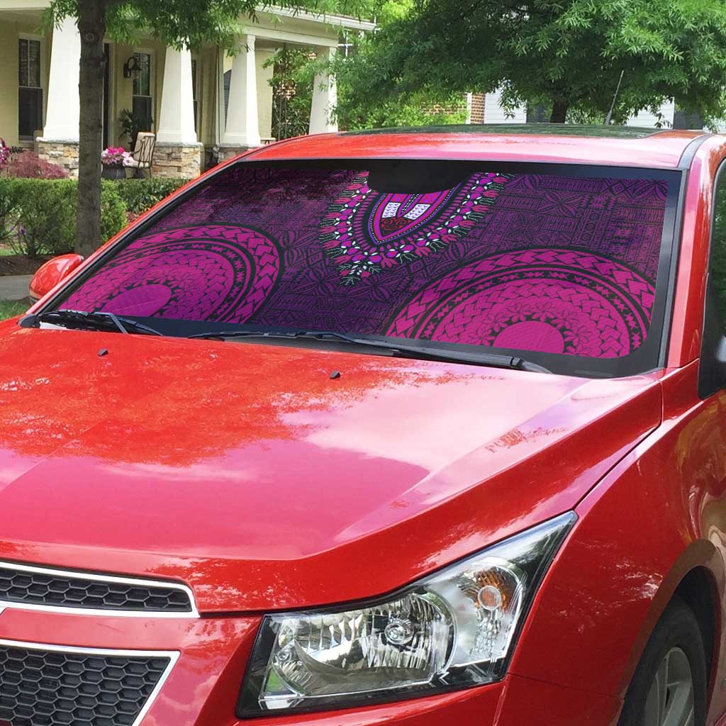 Pink Dashiki and Tapa Pattern Auto Sun Shade Africa-Polynesia Together Culture