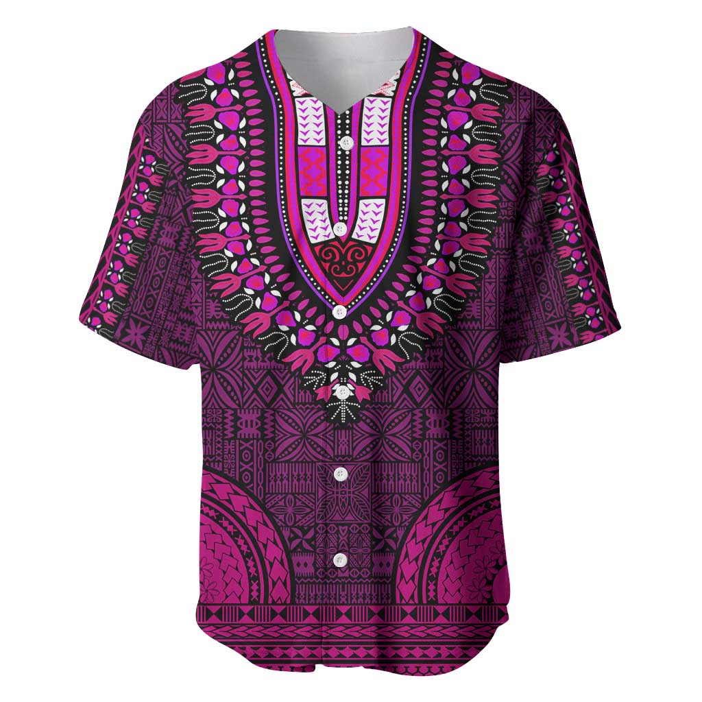 Pink Dashiki and Tapa Pattern Baseball Jersey Africa-Polynesia Together Culture