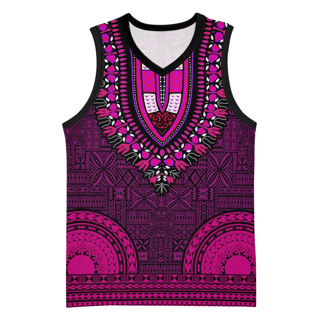 Pink Dashiki and Tapa Pattern Basketball Jersey Africa-Polynesia Together Culture LT9