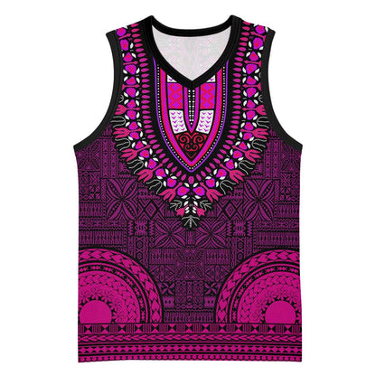 Pink Dashiki and Tapa Pattern Basketball Jersey Africa-Polynesia Together Culture LT9
