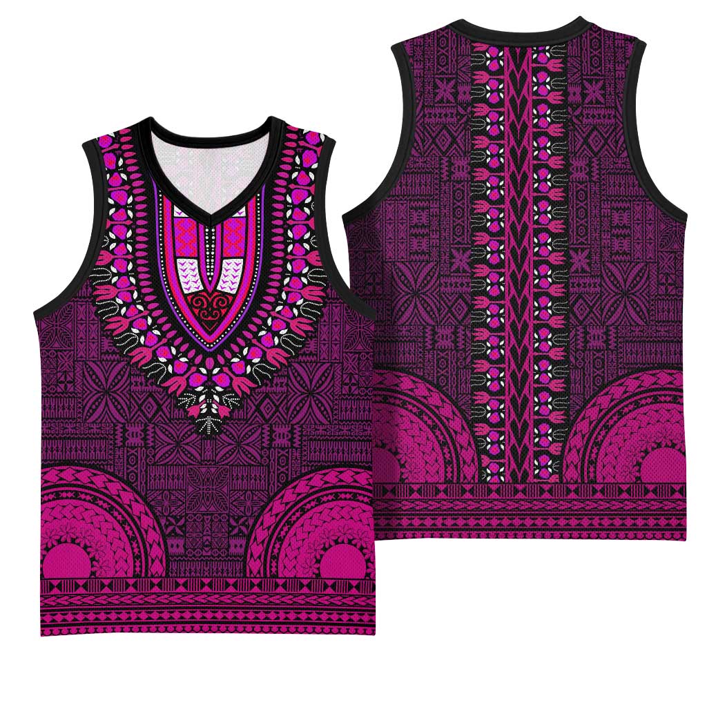 Pink Dashiki and Tapa Pattern Basketball Jersey Africa-Polynesia Together Culture LT9