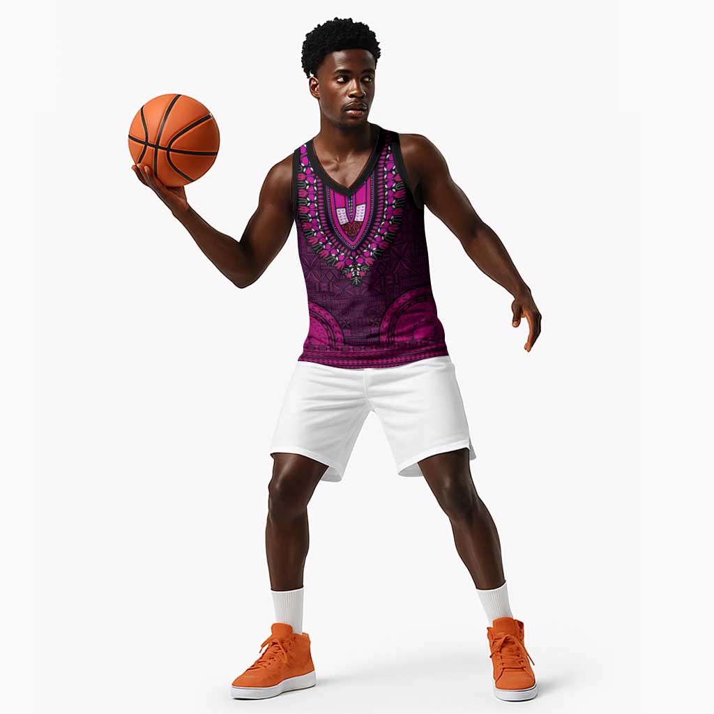 Pink Dashiki and Tapa Pattern Basketball Jersey Africa-Polynesia Together Culture LT9