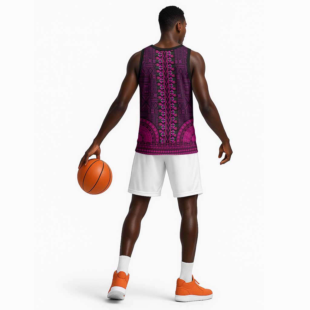 Pink Dashiki and Tapa Pattern Basketball Jersey Africa-Polynesia Together Culture LT9