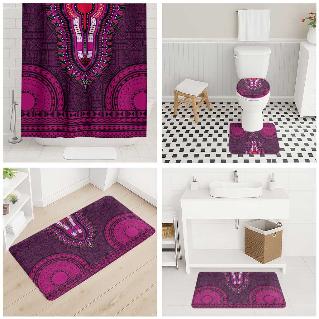 Pink Dashiki and Tapa Pattern Bathroom Set Africa-Polynesia Together Culture