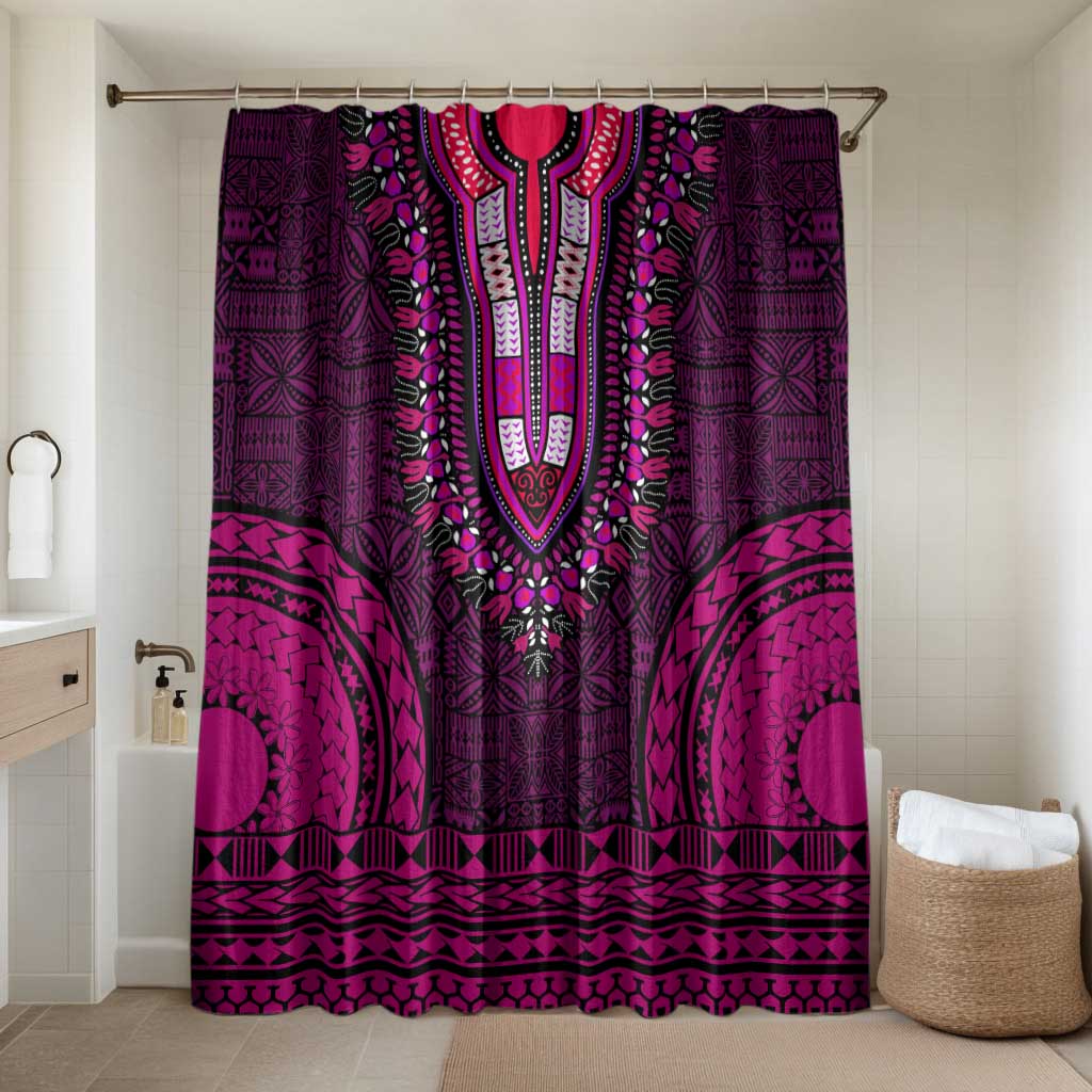 Pink Dashiki and Tapa Pattern Bathroom Set Africa-Polynesia Together Culture