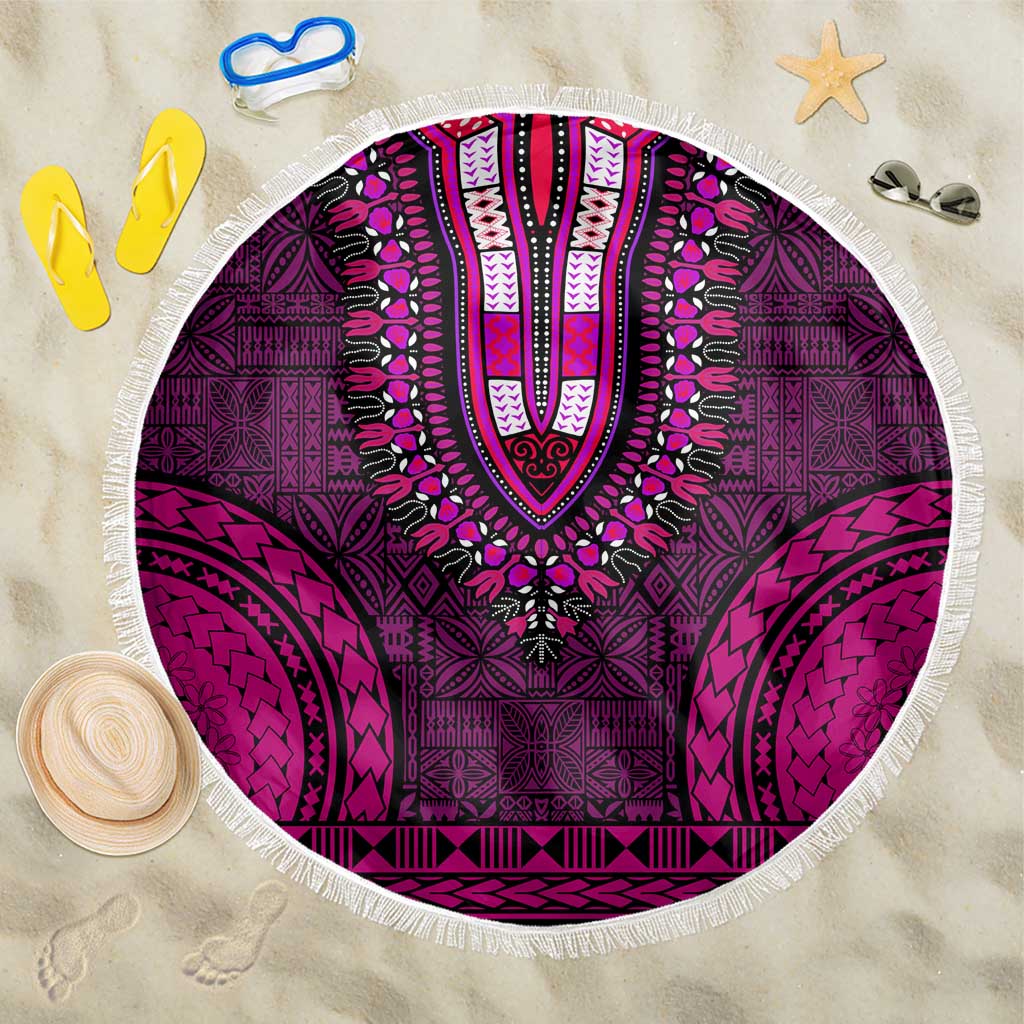 Pink Dashiki and Tapa Pattern Beach Blanket Africa-Polynesia Together Culture