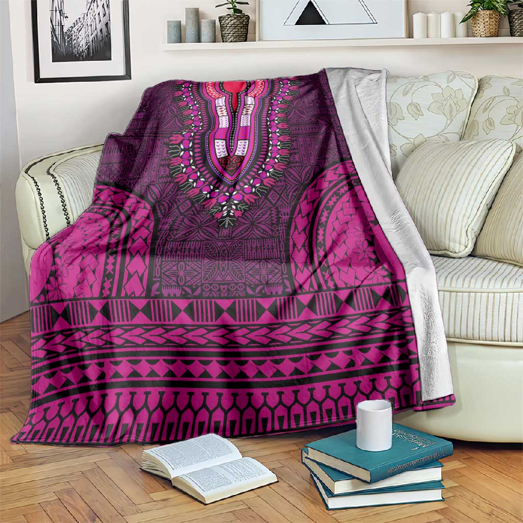 Pink Dashiki and Tapa Pattern Blanket Africa-Polynesia Together Culture