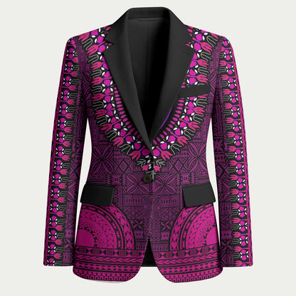 Pink Dashiki and Tapa Pattern Blazer Africa-Polynesia Together Culture