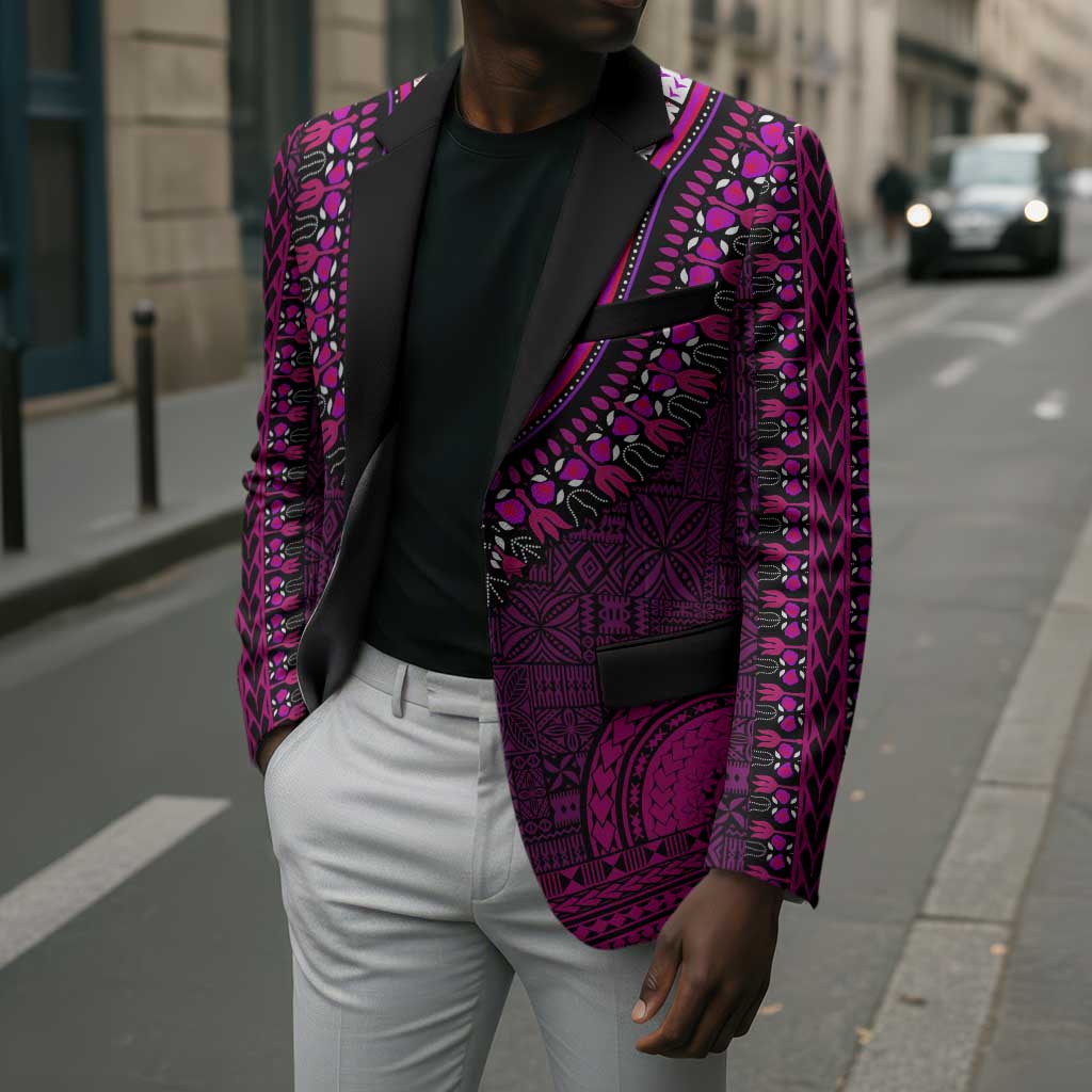 Pink Dashiki and Tapa Pattern Blazer Africa-Polynesia Together Culture