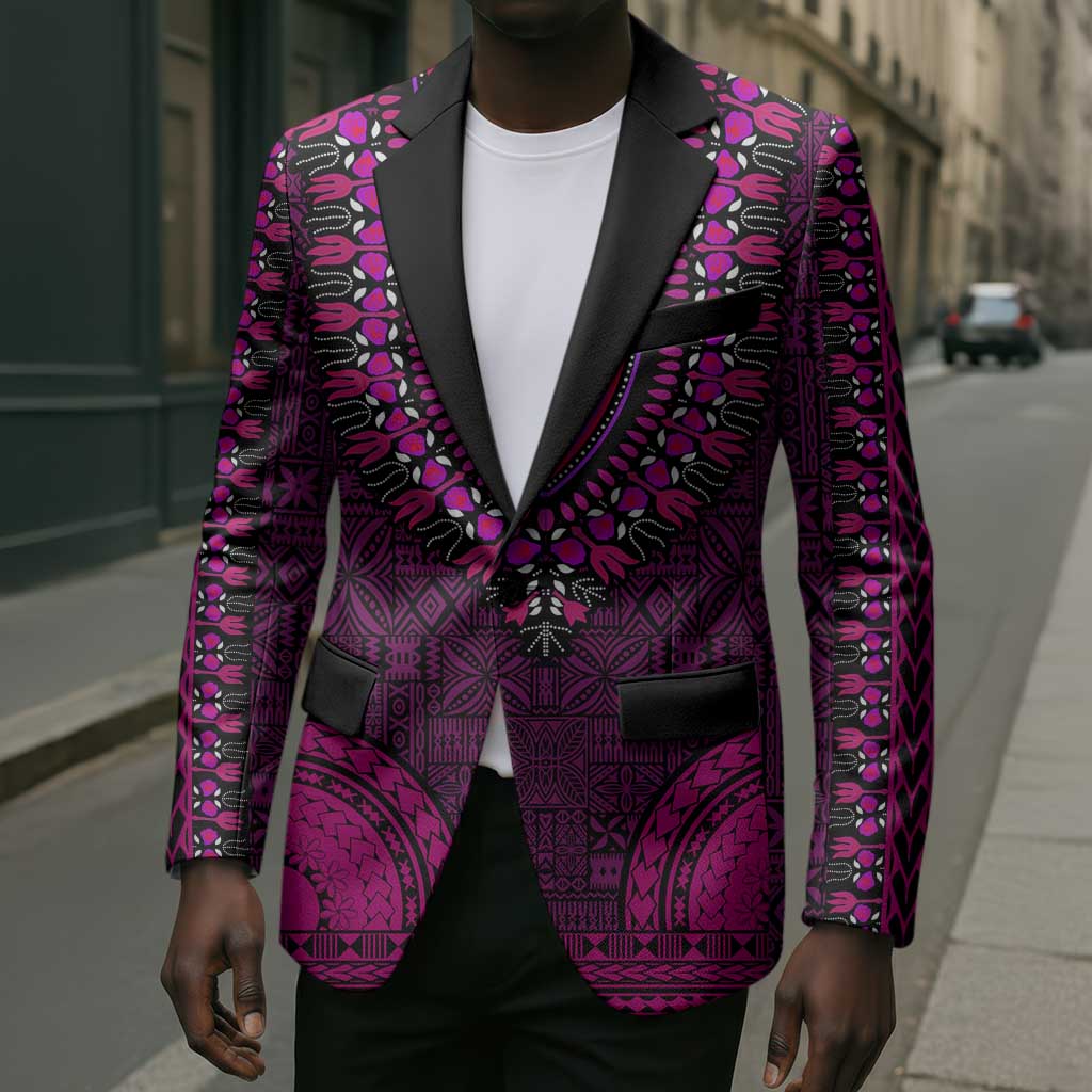Pink Dashiki and Tapa Pattern Blazer Africa-Polynesia Together Culture