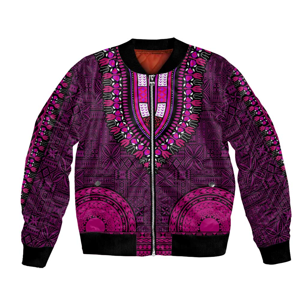 Pink Dashiki and Tapa Pattern Bomber Jacket Africa-Polynesia Together Culture