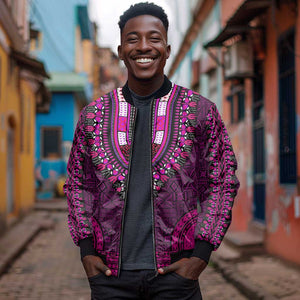 Pink Dashiki and Tapa Pattern Bomber Jacket Africa-Polynesia Together Culture