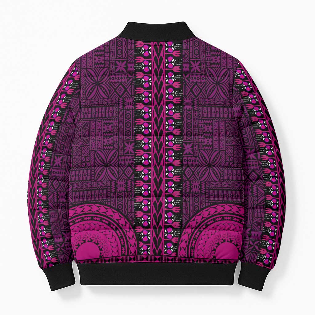 Pink Dashiki and Tapa Pattern Bomber Puffer Jacket Africa-Polynesia Together Culture