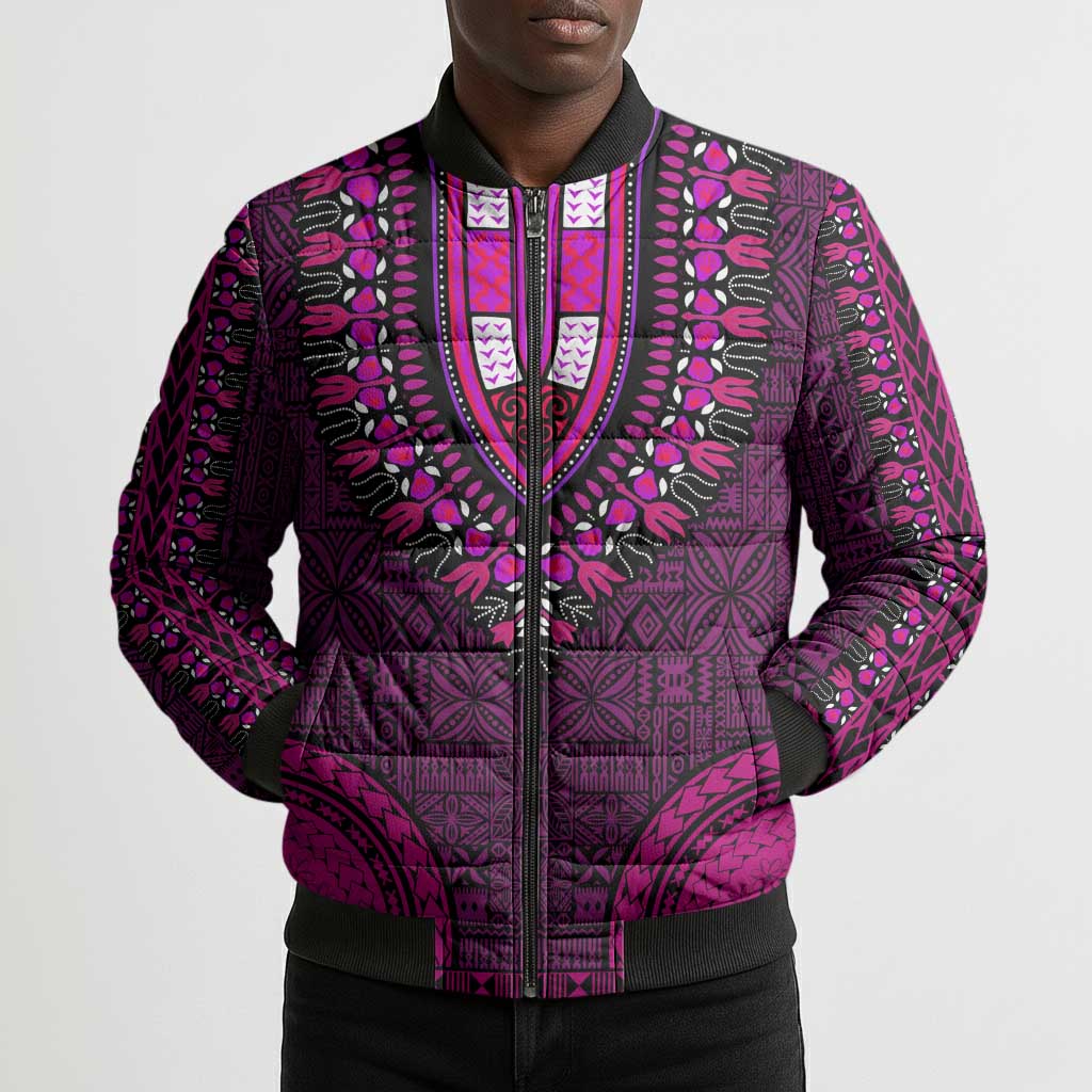 Pink Dashiki and Tapa Pattern Bomber Puffer Jacket Africa-Polynesia Together Culture