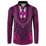 Pink Dashiki and Tapa Pattern Button Sweatshirt Africa-Polynesia Together Culture