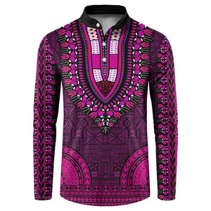 Pink Dashiki and Tapa Pattern Button Sweatshirt Africa-Polynesia Together Culture