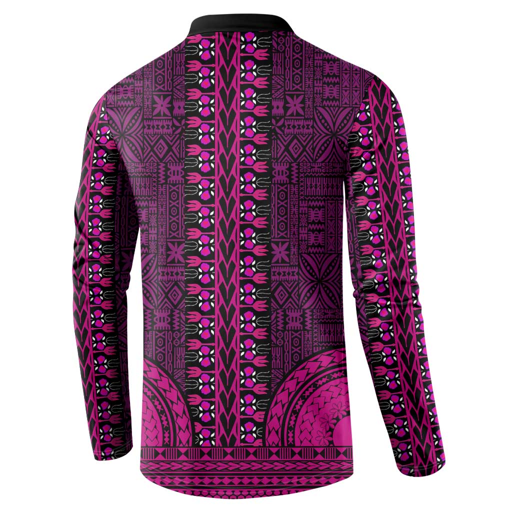 Pink Dashiki and Tapa Pattern Button Sweatshirt Africa-Polynesia Together Culture
