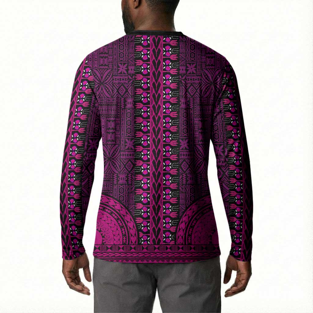 Pink Dashiki and Tapa Pattern Button Sweatshirt Africa-Polynesia Together Culture