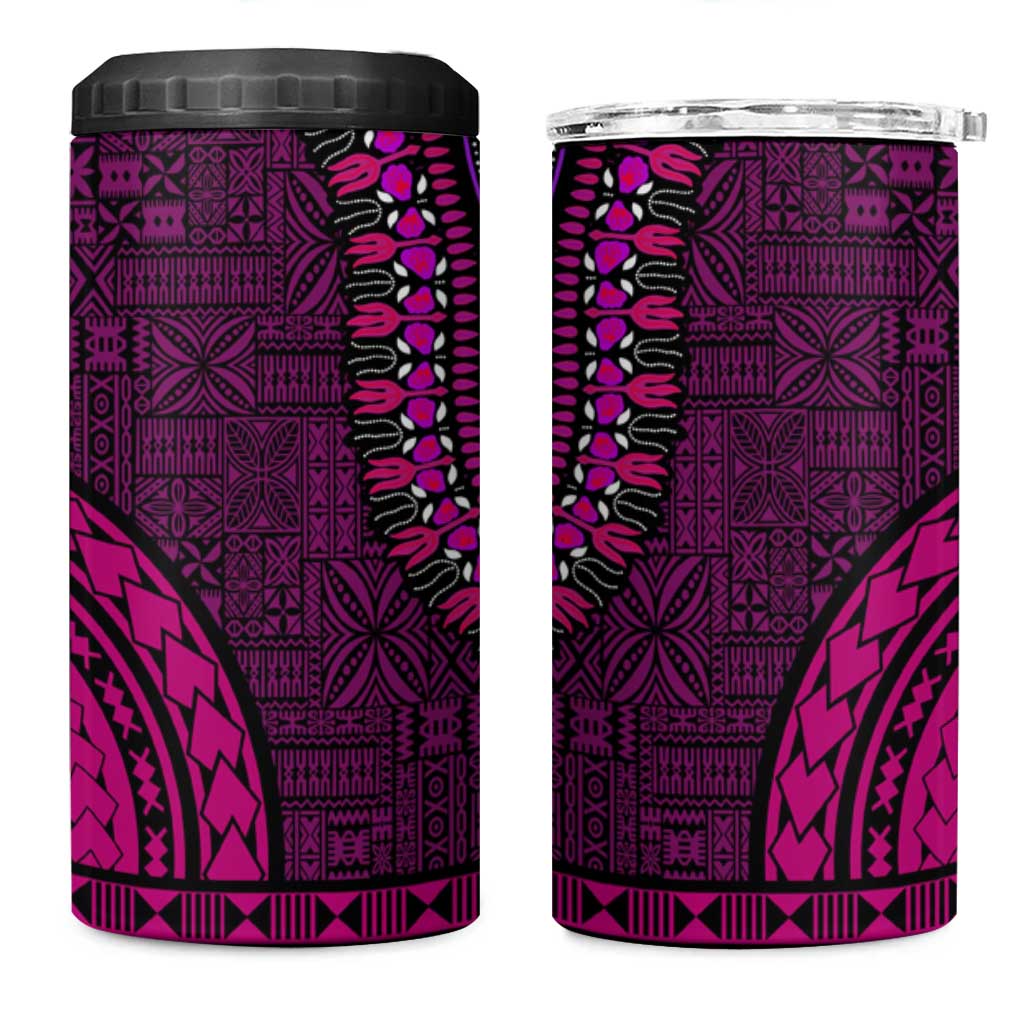 Pink Dashiki and Tapa Pattern 4 in 1 Can Cooler Tumbler Africa-Polynesia Together Culture