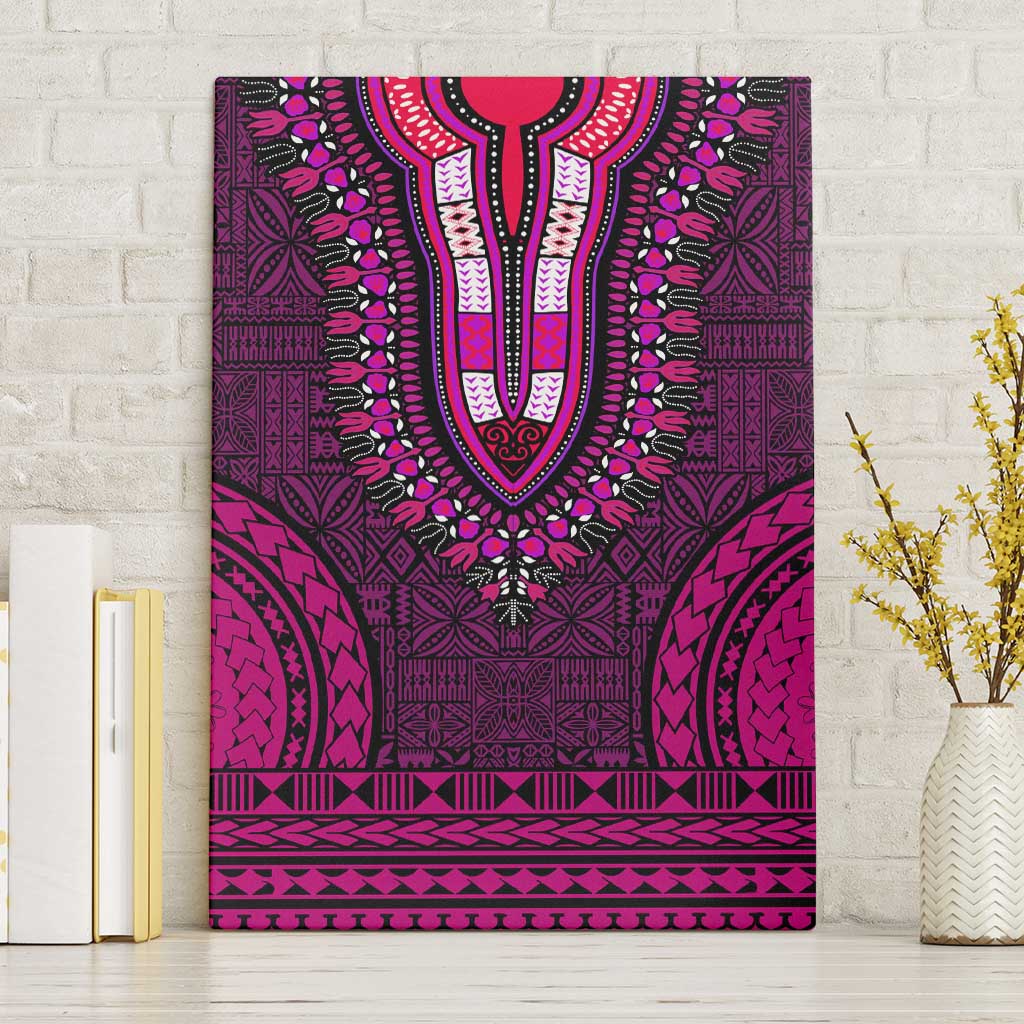 Pink Dashiki and Tapa Pattern Canvas Wall Art Africa-Polynesia Together Culture