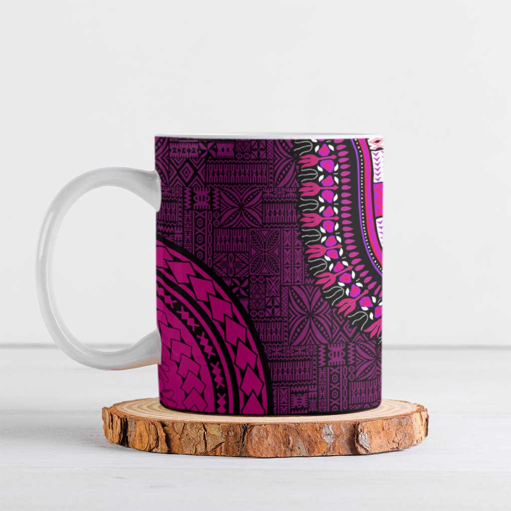 Pink Dashiki and Tapa Pattern Ceramic Mug Africa-Polynesia Together Culture
