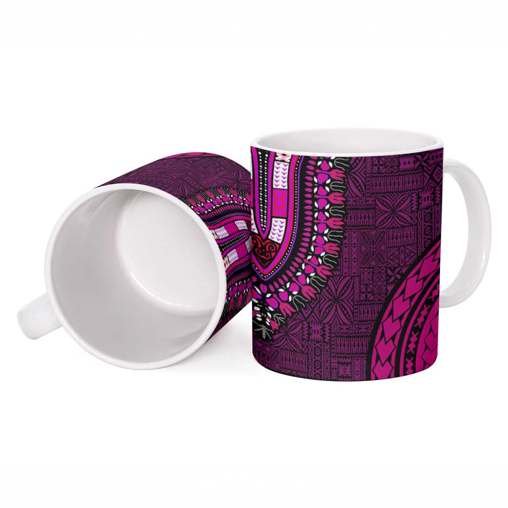 Pink Dashiki and Tapa Pattern Ceramic Mug Africa-Polynesia Together Culture