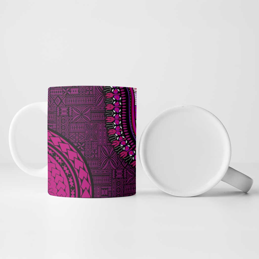 Pink Dashiki and Tapa Pattern Ceramic Mug Africa-Polynesia Together Culture