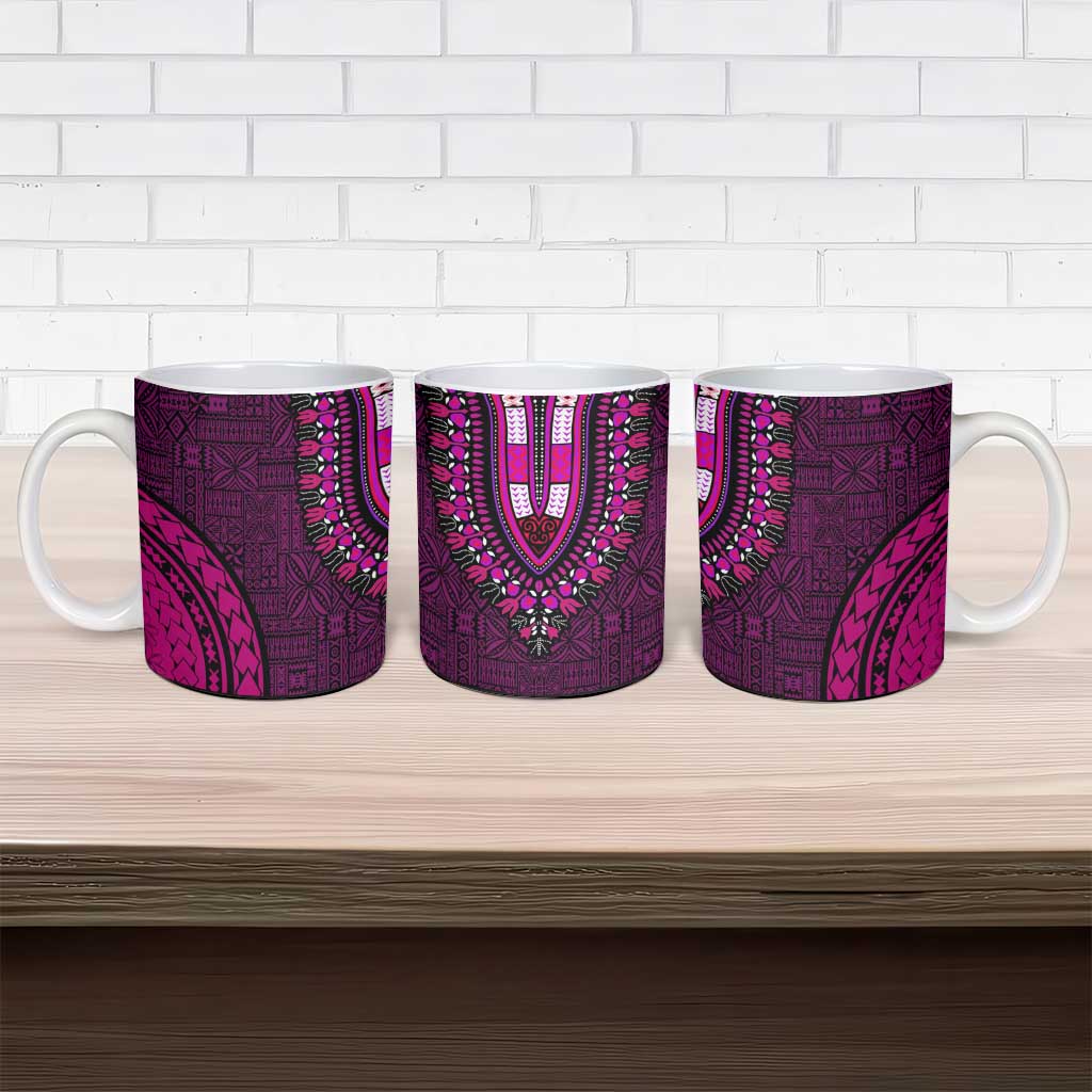 Pink Dashiki and Tapa Pattern Ceramic Mug Africa-Polynesia Together Culture