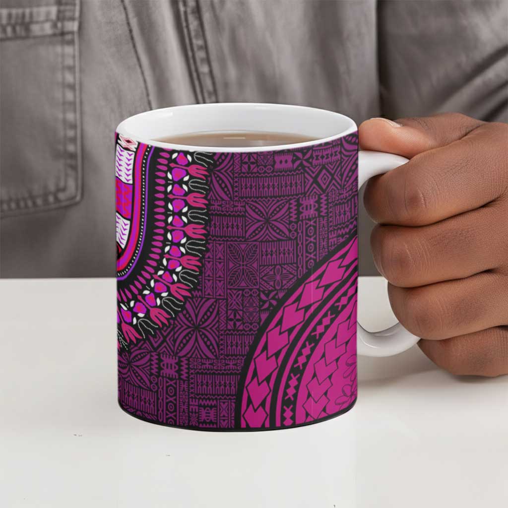 Pink Dashiki and Tapa Pattern Ceramic Mug Africa-Polynesia Together Culture