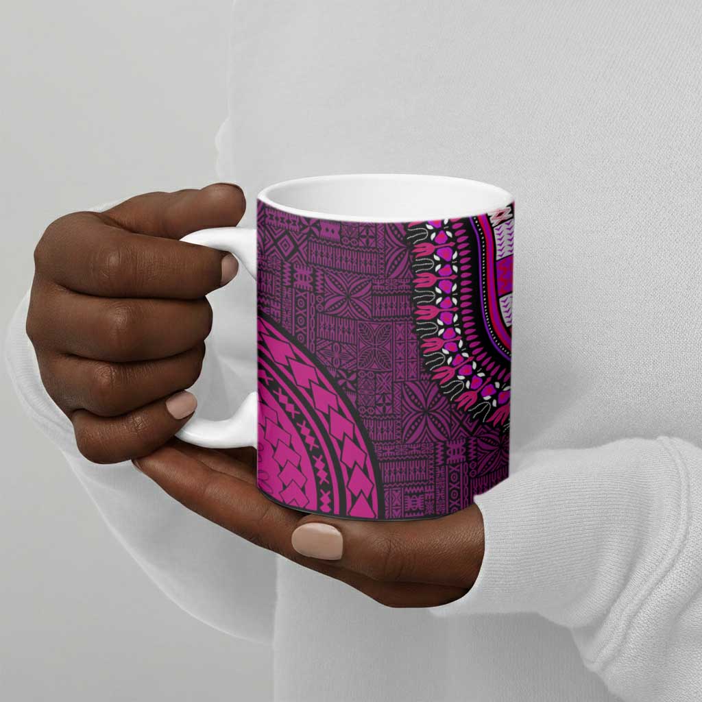 Pink Dashiki and Tapa Pattern Ceramic Mug Africa-Polynesia Together Culture