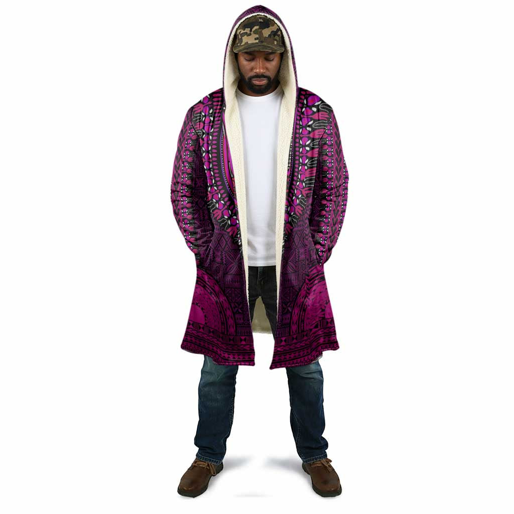 Pink Dashiki and Tapa Pattern Cloak Africa-Polynesia Together Culture