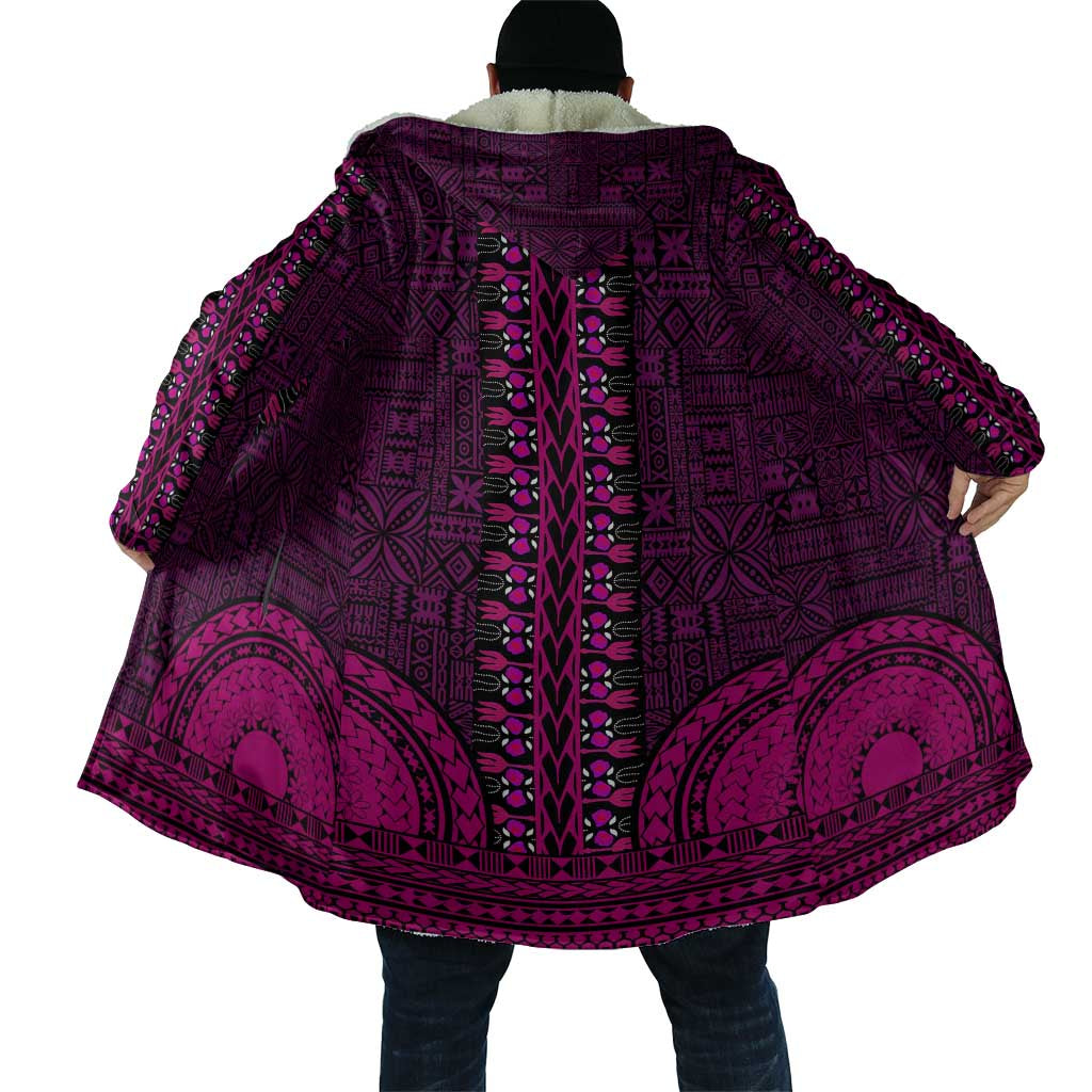 Pink Dashiki and Tapa Pattern Cloak Africa-Polynesia Together Culture