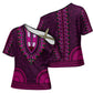 Pink Dashiki and Tapa Pattern Cross Shoulder Shirt Africa-Polynesia Together Culture