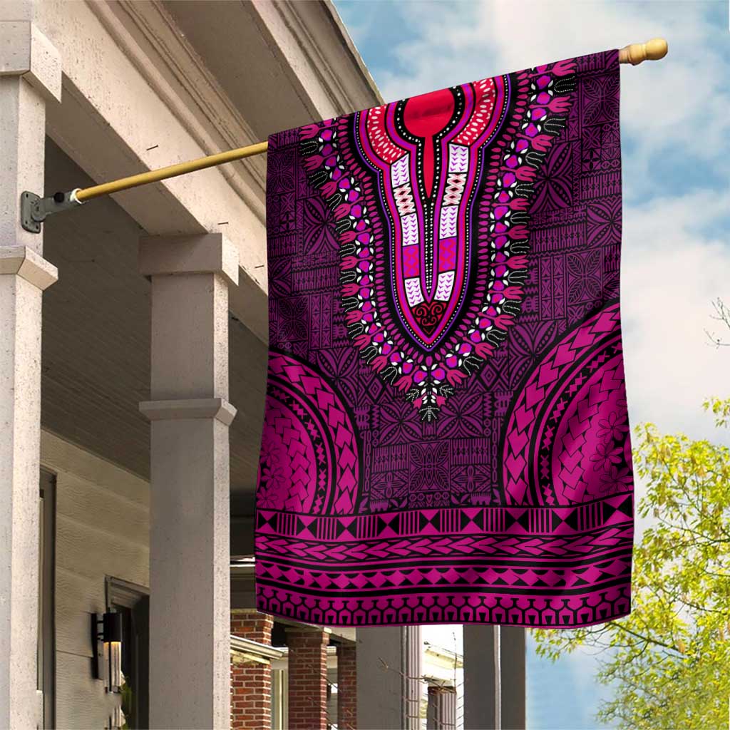 Pink Dashiki and Tapa Pattern Garden Flag Africa-Polynesia Together Culture