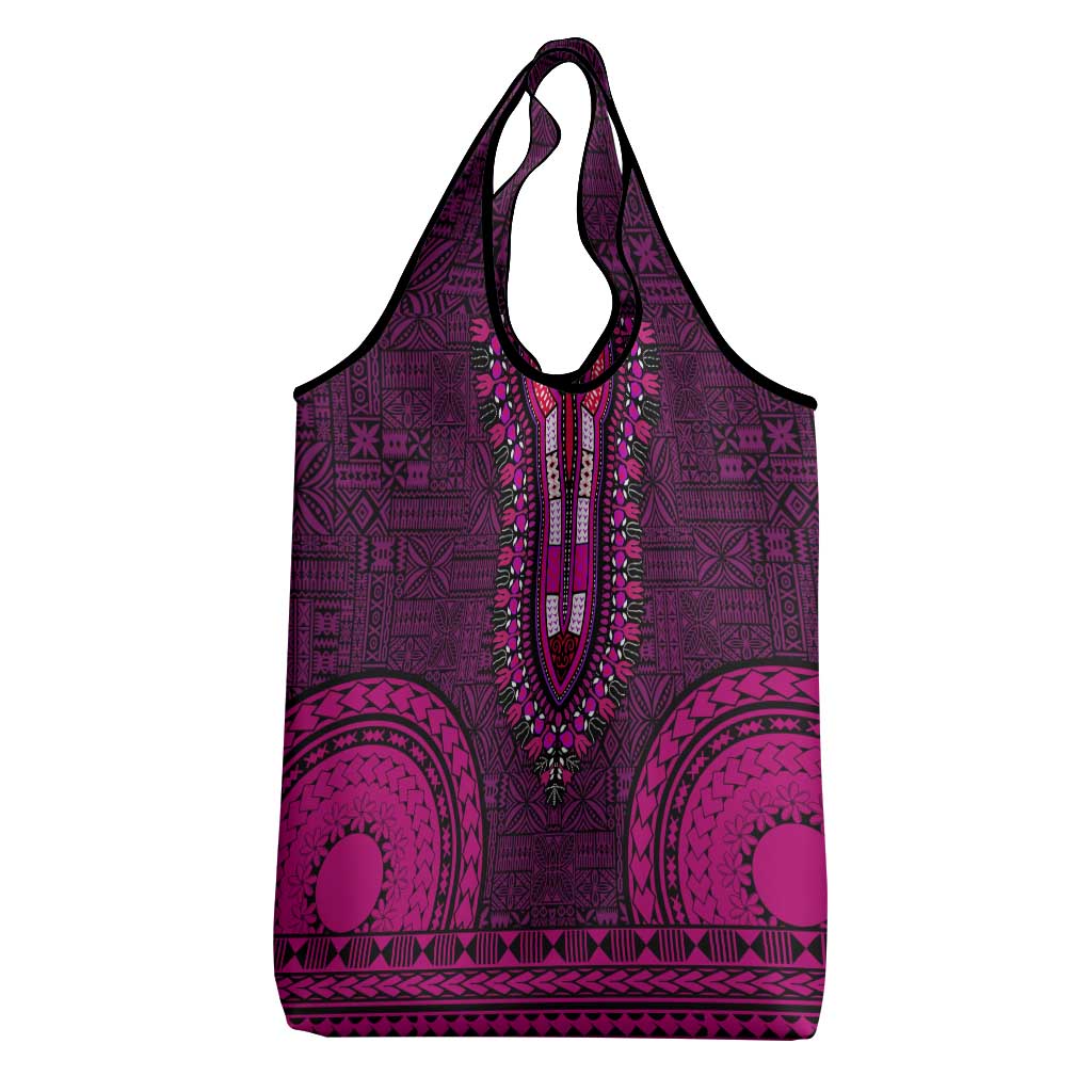 Pink Dashiki and Tapa Pattern Grocery Bag Africa-Polynesia Together Culture