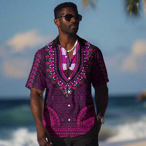 Pink Dashiki and Tapa Pattern Hawaiian Shirt Africa-Polynesia Together Culture