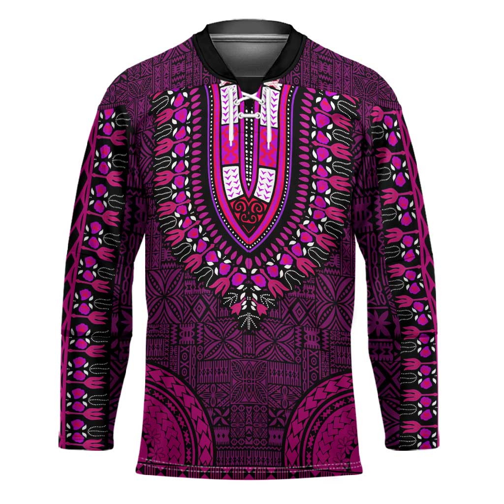 Pink Dashiki and Tapa Pattern Hockey Jersey Africa-Polynesia Together Culture