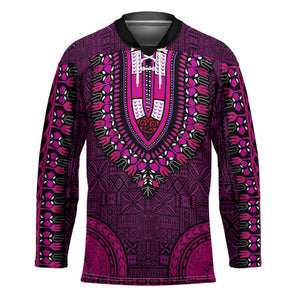 Pink Dashiki and Tapa Pattern Hockey Jersey Africa-Polynesia Together Culture