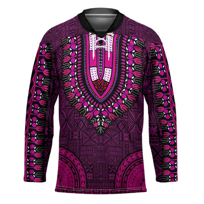 Pink Dashiki and Tapa Pattern Hockey Jersey Africa-Polynesia Together Culture