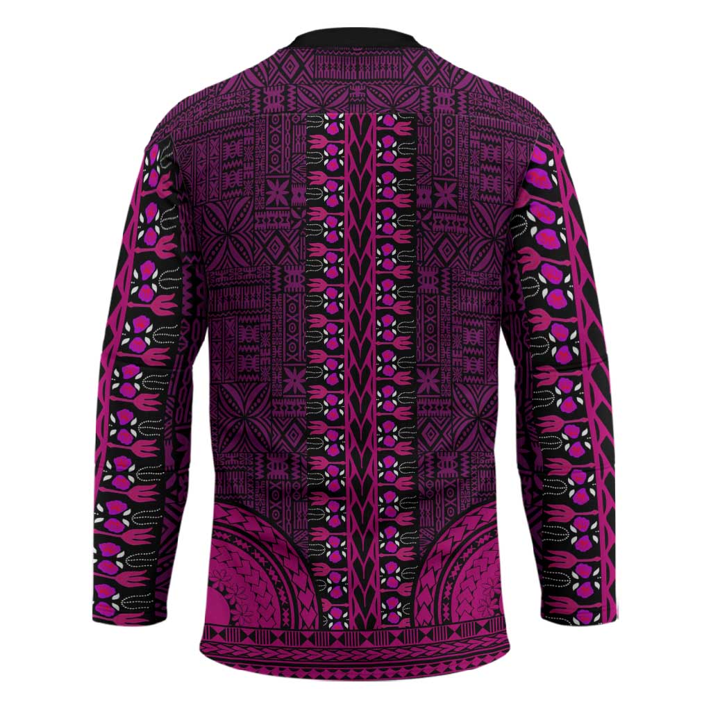Pink Dashiki and Tapa Pattern Hockey Jersey Africa-Polynesia Together Culture