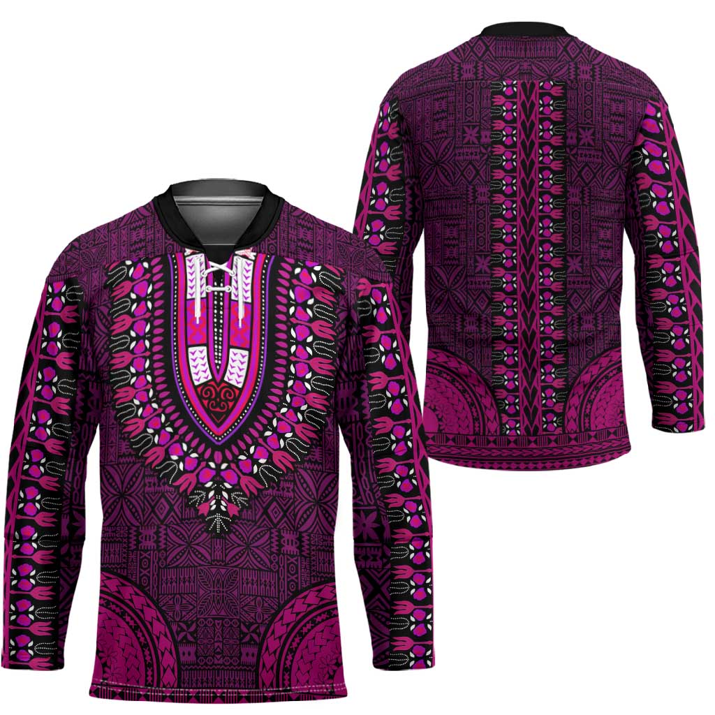 Pink Dashiki and Tapa Pattern Hockey Jersey Africa-Polynesia Together Culture