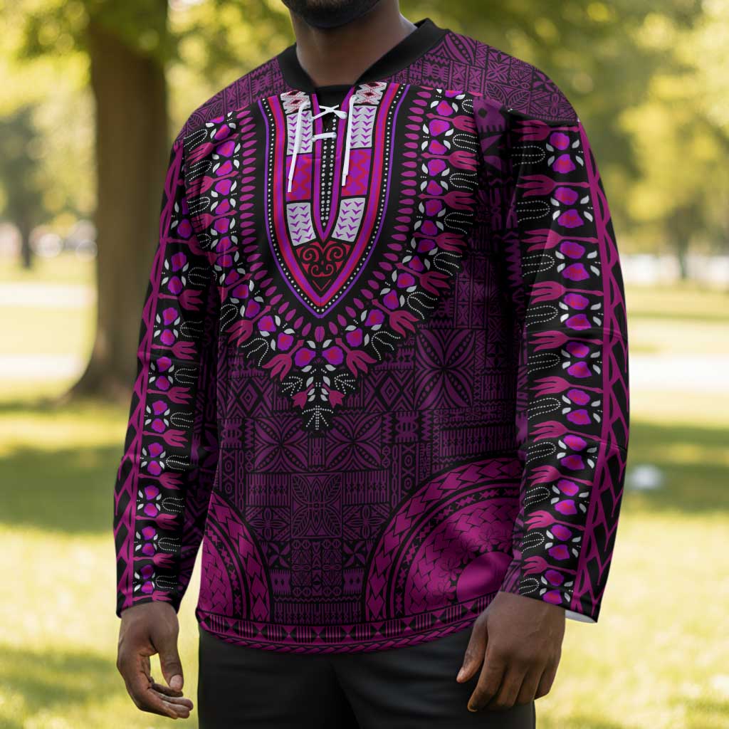 Pink Dashiki and Tapa Pattern Hockey Jersey Africa-Polynesia Together Culture