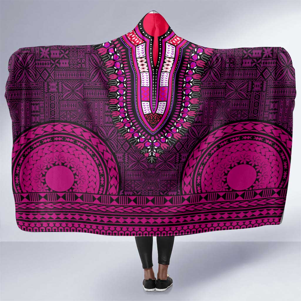 Pink Dashiki and Tapa Pattern Hooded Blanket Africa-Polynesia Together Culture