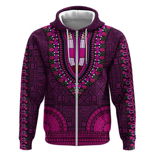 Pink Dashiki and Tapa Pattern Hoodie Africa-Polynesia Together Culture