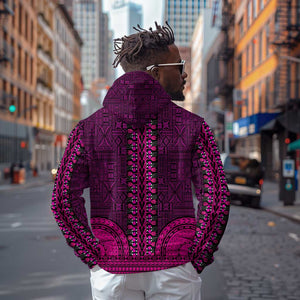 Pink Dashiki and Tapa Pattern Hoodie Africa-Polynesia Together Culture