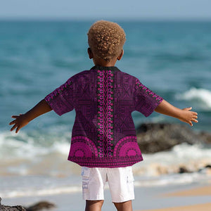 Pink Dashiki and Tapa Pattern Kid Hawaiian Shirt Africa-Polynesia Together Culture