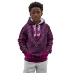 Pink Dashiki and Tapa Pattern Kid Hoodie Africa-Polynesia Together Culture